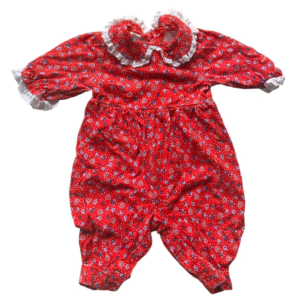 Vintage Oshkosh B'gosh‎ Red Hearts And flowers bubble Romper 3-6 Months